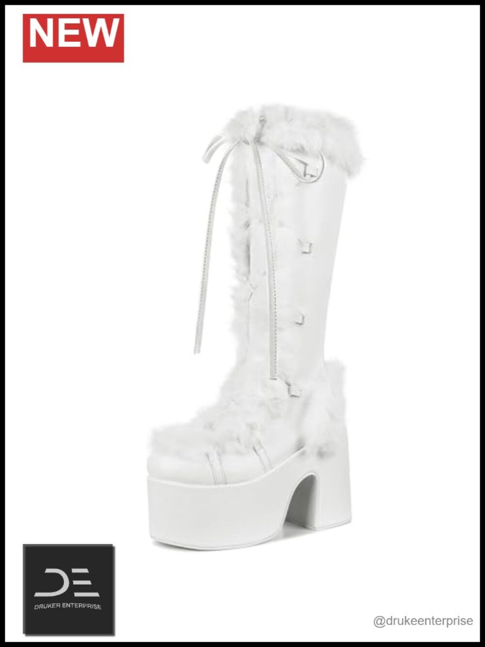 Gothic Faux Fur Trim Platform Knee High Boots Block Heel Winter Shoes